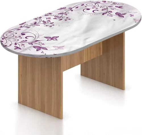 Mantel ovalado ajustable para mesa de patio, poliéster elástico morado, con estampado de ramas nostálgicas simétricas, se adapta a mesas ovaladas de