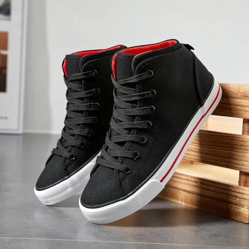 Miniatura 4 de yageyan Zapatillas altas de lona blancas para zapatos casuales de moda negra