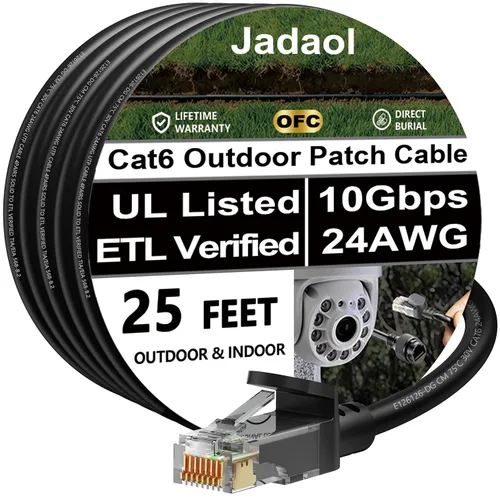Miniatura 48 de Cable Ethernet Cat 6 de 1 pie (paquete de 6), para exteriores e interiores, compatible con red Cat7 de 10 Gbps, cable de conexión LAN plano