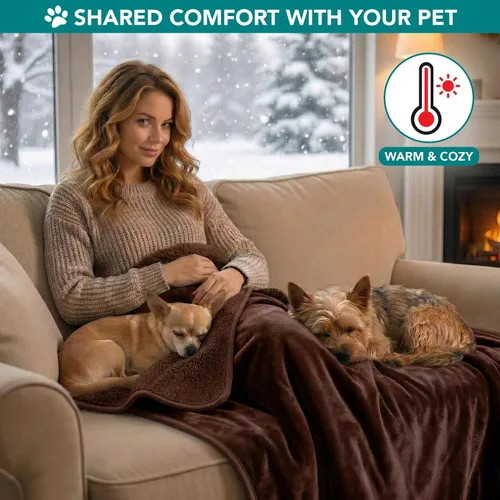 Miniatura 4 de PetAmi Manta Impermeable para Perros de Vellón Sherpa, Mascotas Perros Pequeños Medianos, Manta Reversible para Gatos Grandes Cama Sofá Sillón Marrón