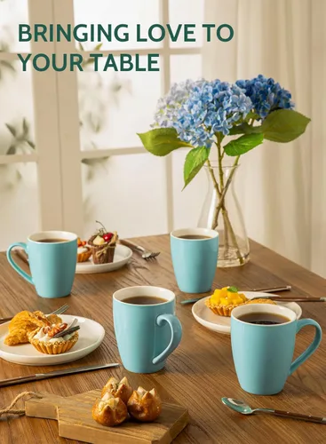 Miniatura 3 de Sweese Tazas de café de porcelana – 16 onzas (arriba al borde) para café, latte, té, cacao, juego de 4, turquesa