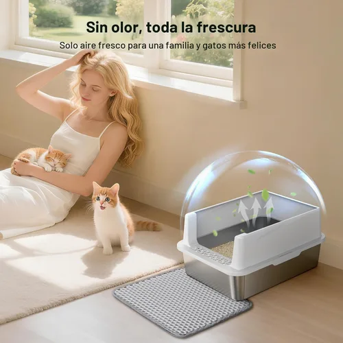 Miniatura 9 de FURTIME Caja de arena de acero inoxidable para gatos con tapa, caja de arena de metal para gatos pequeños, cajas de arena para gatitos con pala