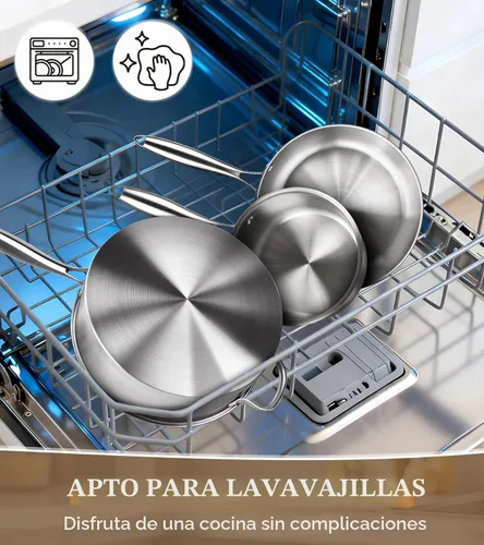 Miniatura 8 de Juego de ollas y sartenes de 16 piezas, juego de utensilios de cocina de acero inoxidable de tres capas con tapas, juego de cocina no tóxico, apto