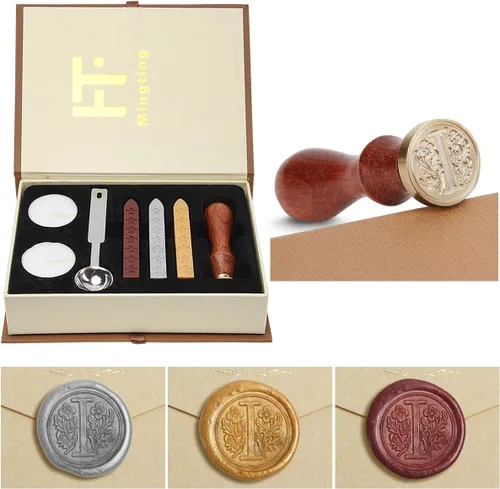 Miniatura 15 de Juego de sellos de cera, Juego clásico de sellos de cera antiguo estilo antiguo con letras iniciales del alfabeto, Caja de regalo con asa de madera
