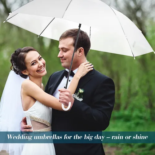 Miniatura 5 de Saintrygo Paquete de 20 sombrillas de boda con mango de gancho en J, resistentes al viento, paraguas grande de burbujas para adultos y niños, lluvia