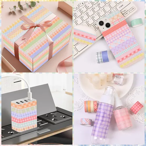 Miniatura 8 de Juego de cinta Washi de celosía, 100 rollos de cinta adhesiva, 5/8/10/15/20/1.181 in de ancho, 6.56 pies de largo/rollo de cinta decorativa