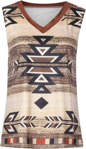 Miniatura 2 de Ollysqiar Camisetas sin mangas con estampado étnico vintage para mujer, cuello en V, para dormir
