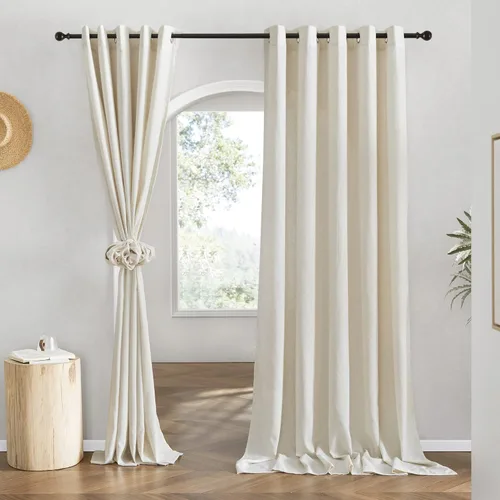Miniatura 125 de NICETOWN Cortinas de lino natural con textura de lino para dormitorio, mezcla de lino rústica con ojales en la parte superior, semitransparentes