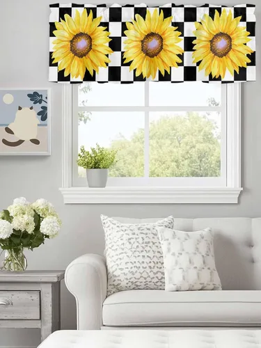 Miniatura 11 de Cenefas de girasol para ventanas de cocina, cenefa de cortina de granja, cortinas cortas de girasol de acuarela, cenefas con bolsillo para barra