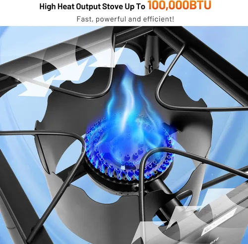 Miniatura 4 de Giantex Estufa de un solo quemador al aire libre, soporte de quemador de alta presión máx. 100,000 BTU, regulador de 0-20 PSI patas desmontables