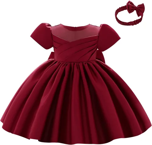 IDOPIP Flower Girl Bowknot Tutu Dress for Kids Baby Wedding Communion Birthday Party Pageant Baptism Dresses with Headwear