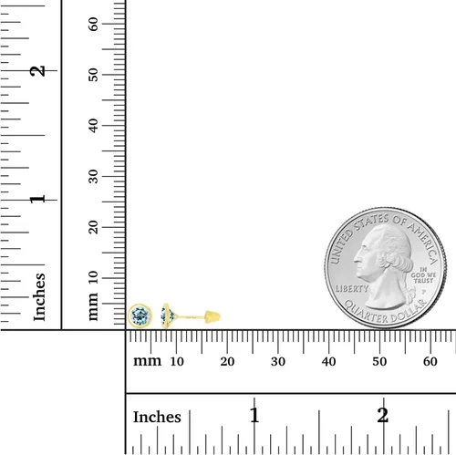 Miniatura 4 de Aretes de tuerca de oro macizo de 14 quilates, hipoalergénicos, de 0.197 in, con bisel de piedra natal
