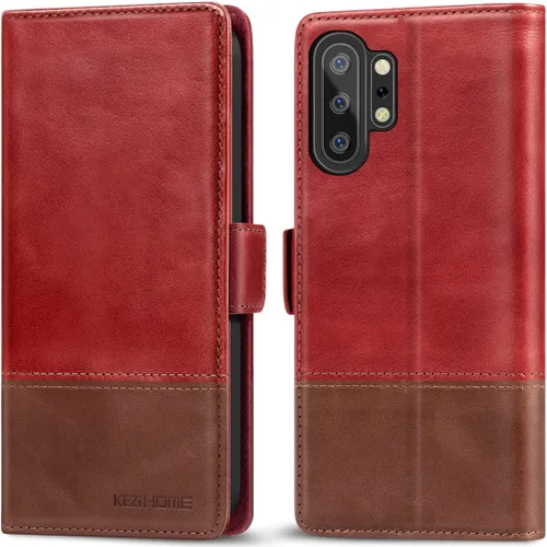 Miniatura 8 de KEZiHOME Funda tipo cartera de piel auténtica para Samsung Galaxy Note 10 Plus 5G con bloqueo RFID y ranura para tarjeta de crédito, soporte