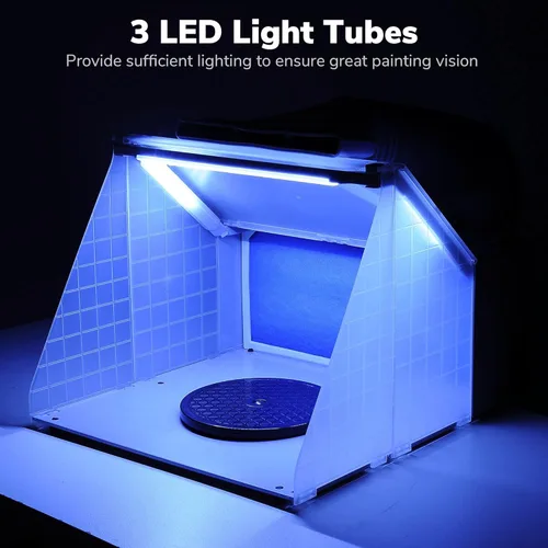 Miniatura 2 de AW Kit de cabina de pintura portátil con aerógrafo, luz LED, con mesa giratoria, manguera de 5.6 pies, juego de pintura profesional con mesa