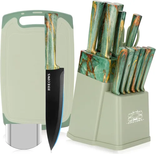 Miniatura 10 de Juego de Cuchillos de Cocina de 16 Piezas con Bloque y Tabla de Cortar - Cuchillos Alemanes de Acero Inoxidable, Afilador Integrado, Apto para Negro