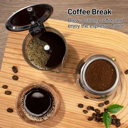 Miniatura 9 de Cafetera de 4 tazas de vidrio transparente, olla de moka de acero inoxidable 304 espesado para estufa, máquina de café italiana, cafetera Greca