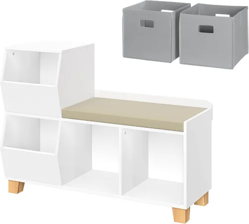 Miniatura 12 de RiverRidge Banco organizador de almacenamiento de juguetes para niños con cubos y cubos de juguetes para sala de juegos, organizador de cubos
