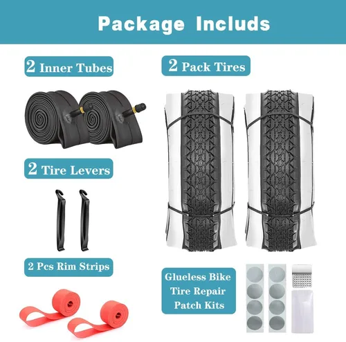 Miniatura 2 de Paquete de 2 neumáticos y tubos de bicicleta Beach Cruiser de 24 pulgadas/26 x 2.125 pulgadas o sin tubos de 24 pulgadas/26 x 1.75 pulgadas/2.125