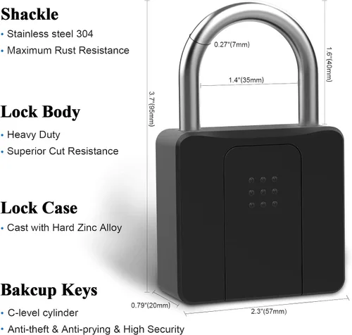 Miniatura 6 de Candado de huellas dactilares, Dhiedas Pad Lock con huella dactilar Bluetooth llave impermeable resistente cerradura de combinación para valla al