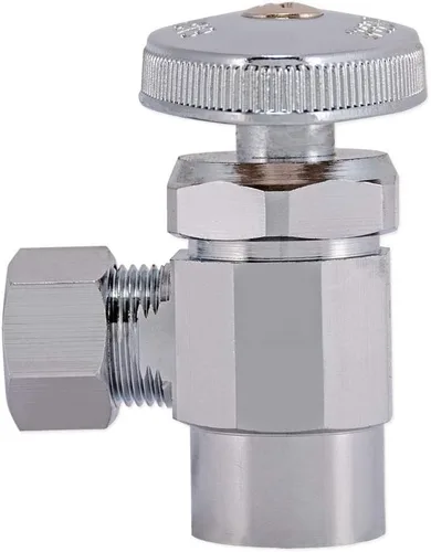 Miniatura 4 de Eastman Válvula de tope de ángulo de entrada de latón de 3/8 de pulgada de diámetro exterior x 1/2 pulgada Nom. Sudor Multi-Giros de latón con mango