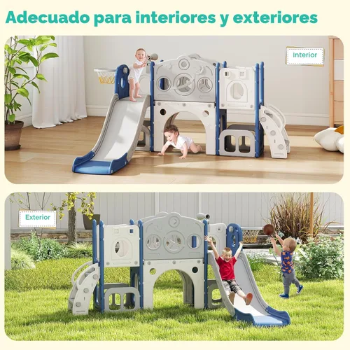 Miniatura 6 de kinbor Juego de toboganes 8 en 1 para niños pequeños, tobogán para niños con aro de baloncesto, juego para niños con escaleras fáciles de subir
