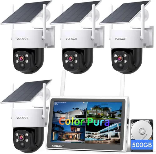 Miniatura 10 de Sistema de cámara de seguridad con energía solar para exteriores con monitor de 10 pulgadas, 2 cámaras inalámbricas 2K para seguridad del hogar