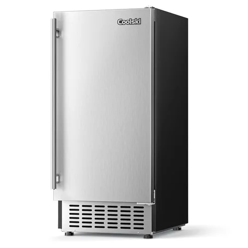 Coolski Máquina de Hielo Comercial Bajo Mostrador de 15" de Ancho, 80 LBS/Día de Acero Inoxidable Incorporada e Independiente con Filtro de Agua,