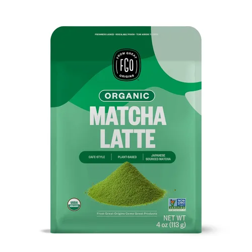 Miniatura 9 de FGO Té matcha latte en polvo, orgánico, bolsa a granel que se puede volver a cerrar, de 16 oz, matcha japonés con azúcar de caña orgánica