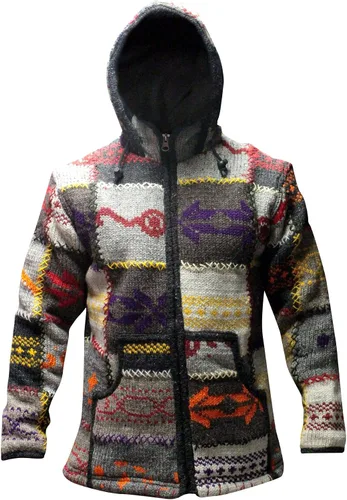 Miniatura 3 de Shopoholic Fashion Chaqueta de invierno para hombre, diseño de retazos, cuello alto, estilo hippie bohemio, multicolor