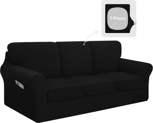 Easy-Going Juego de funda elástica para sofá de 7 piezas, lavable, para 3 cojines de respaldo y asiento, funda antideslizante para sofá, protector