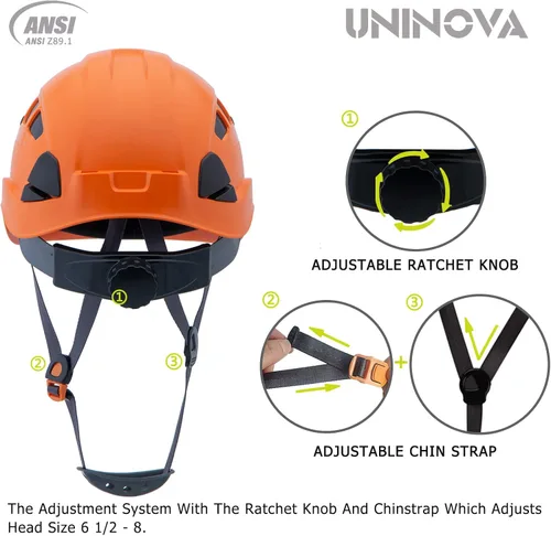 Miniatura 2 de Casco de seguridad – Casco aprobado por ANSI Z89.1 ajustable – Suspensión de trinquete de 6 puntos y cascos OSHA Naranja