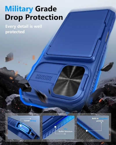 Miniatura 5 de ATATOO Funda para iPhone 17 con Portador de Tarjetas (Almacena 3-5 Tarjetas) [Bloqueo RFID] y Cubierta Deslizante para Cámara, Protección de Grado