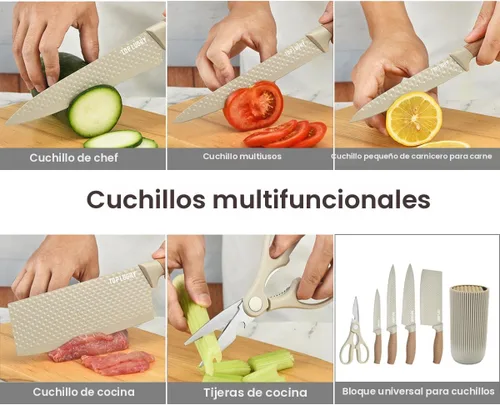 Miniatura 4 de Wiztoynia - Juego de cuchillos de cocina de 6 piezas color caqui para el hogar, juego de cuchillos de chef afilados de acero inoxidable
