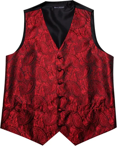 Miniatura 52 de Barry.Wang Conjunto de chaleco de pajarita para hombre, chaleco con cuello en V de seda jacquard de cachemira, gemelos de pañuelo formal/ocio, boda