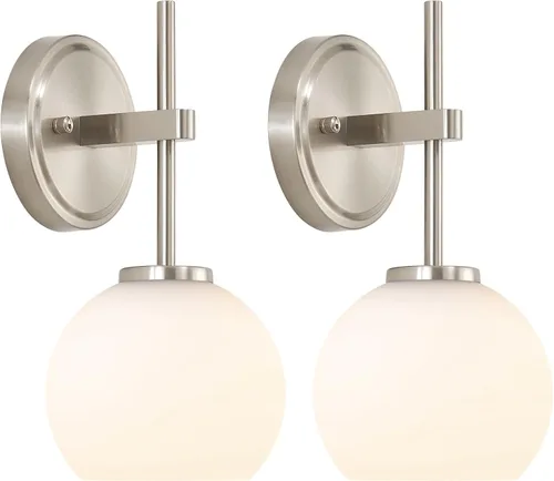 Miniatura 12 de Juego de 2 apliques de pared cableados negros y dorados, modernos apliques de tocador de baño con pantalla de vidrio transparente, luces de montaje