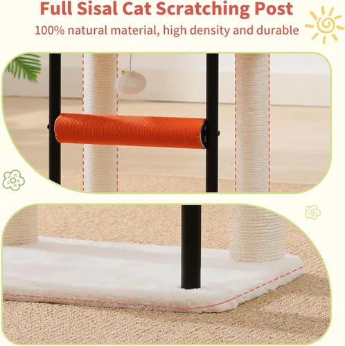 Miniatura 8 de Hey-brother Árbol para gatos, postes rascadores para gatos con cama, torre resistente con columnas totalmente envueltas en sisal y bola de juguete