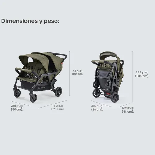 Miniatura 4 de Familidoo H4E Quad Lidoo Lite Cochecito Vagón de 4 Asientos para Niños, Ligero y Plegable con Asientos Reclinables, Arnés de 5 Puntos, Doble Toldo