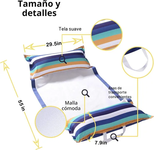 Miniatura 5 de FindUWill Flotadores de hamaca para piscina, XL, paquete de 2 flotadores inflables 4 en 1 (silla, silla de descanso, flotador), tumbona para adultos