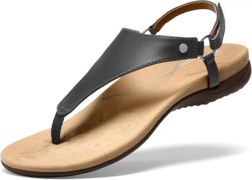 Miniatura 14 de DREAM PAIRS Sandalias planas para mujer, con soporte de arco, ortopédicas, cómodas, suaves, acolchadas, para verano, con correa en T