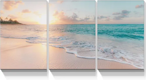 YONICA Lienzo decorativo de 3 paneles para decoración del hogar, mar azul, puesta de sol y playa, pintura, impresión sobre lienzo, paisaje marino,
