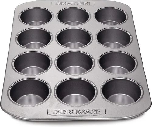 Miniatura 11 de Farberware, utensilio para hornear antiadherente, asadera para muffins (12 copas), color gris, Sartén para muffins, 12 tazas, ninguno , Gris