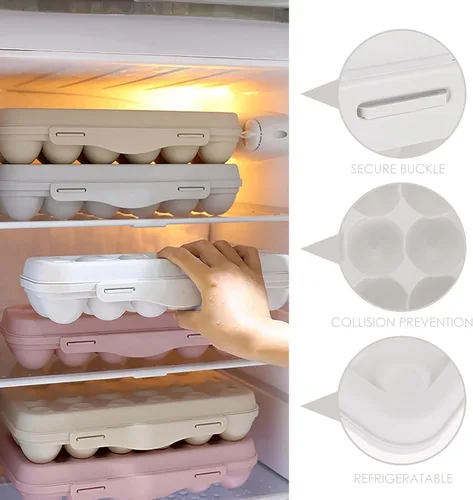 Miniatura 3 de UPKOCH Soporte para huevos para refrigerador, 18 unidades, apilable, de plástico, con tapa hermética para almacenamiento organizado en cocina