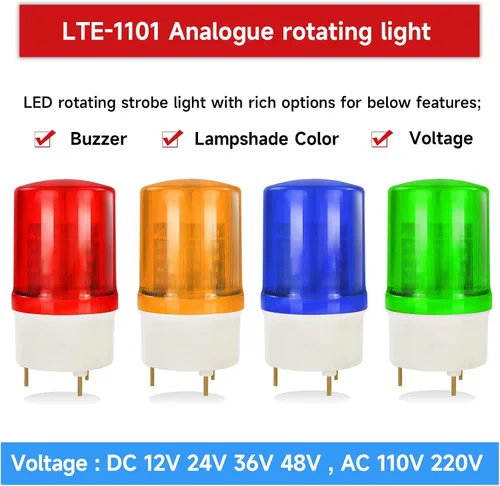 Miniatura 8 de YASONG LTE-1101MJ - Luz de advertencia giratoria con zumbador de 90 dB, AC110V-120V, luces de alarma de baliza industrial, sirena de seguridad