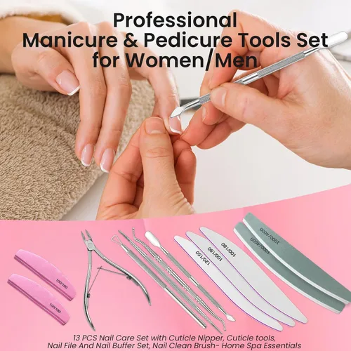 Miniatura 7 de Limas de uñas y bloques de pulidor con kit de preparación de uñas, cortador de cutículas de 0.197 in y empujador, herramientas de eliminación de Rosa