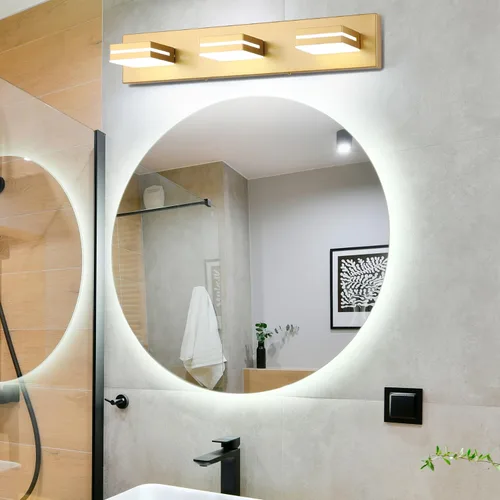 Miniatura 8 de SineRise Lámparas LED modernas para tocador de baño (3 luces, 24 pulgadas), accesorios de iluminación de pared de acrílico moderno dorado mate sobre