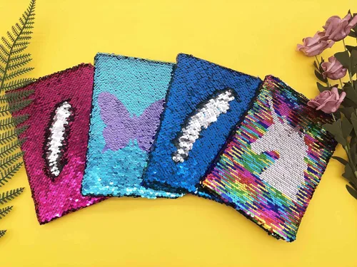 Miniatura 7 de GINMLYDA Diario de lentejuelas para niñas de 8.5 x 5.5 pulgadas, 160 páginas rayadas para niñas, cuaderno reversible de mariposa con secuencia