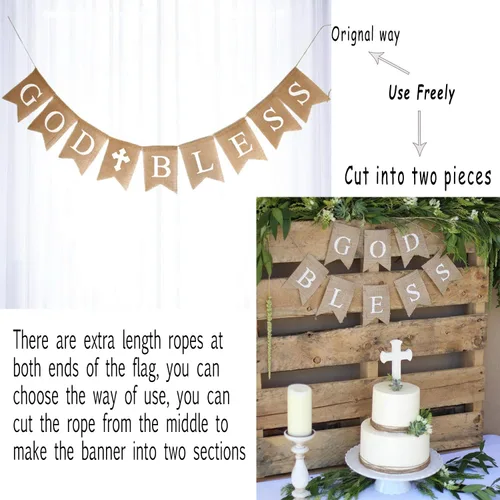 Miniatura 3 de CHRORINE Cartel de Bautismo de God Bless para niños, decoraciones de confirmación de la primera comunión, suministros para fiesta de bautismo de Azul