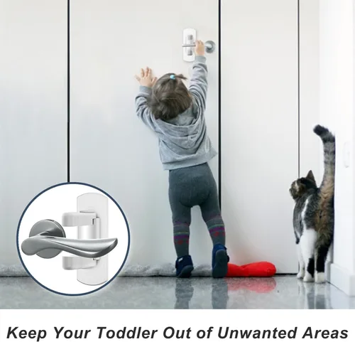 Miniatura 2 de Matenf - Pack de 2 cerraduras de palanca para puerta a prueba de niños, previene que niños pequeños y mascotas abran las puertas, cerradura