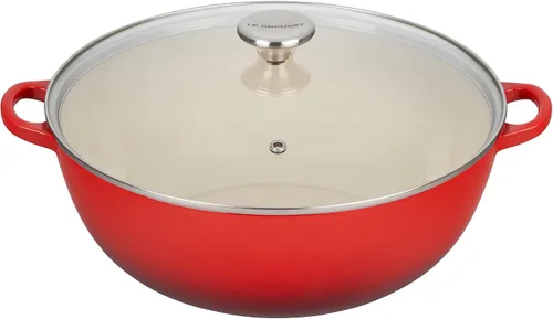 Le Creuset Horno de chef de hierro fundido esmaltado con tapa de vidrio, 7.5 cuartos de galón., Cerise