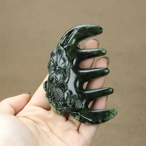 Miniatura 5 de Peine de jade tibetano dientes anchos Gua Sha herramienta de masaje cuero cabelludo Relax cuerpo meridiano raspado piedra natural magnética terapia